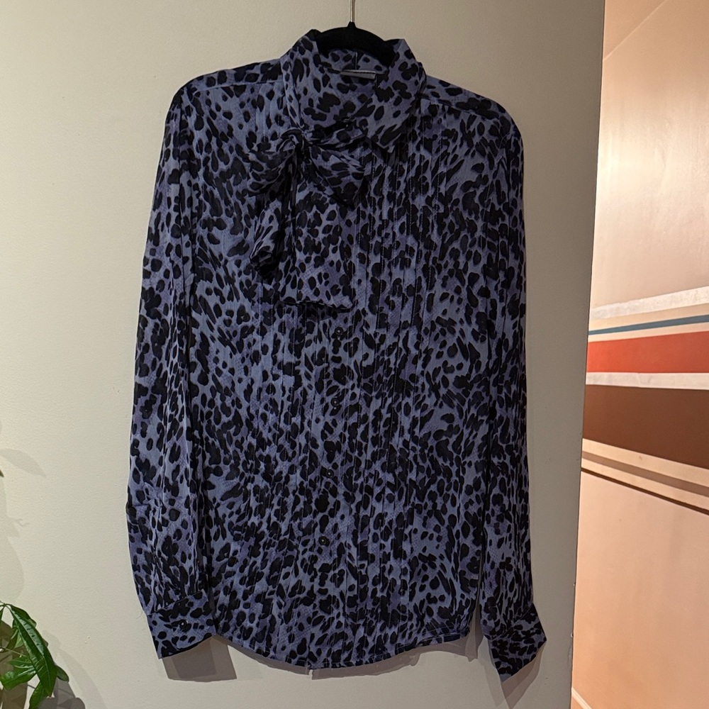 ASOS Blue and Black Leopard Print Blouse